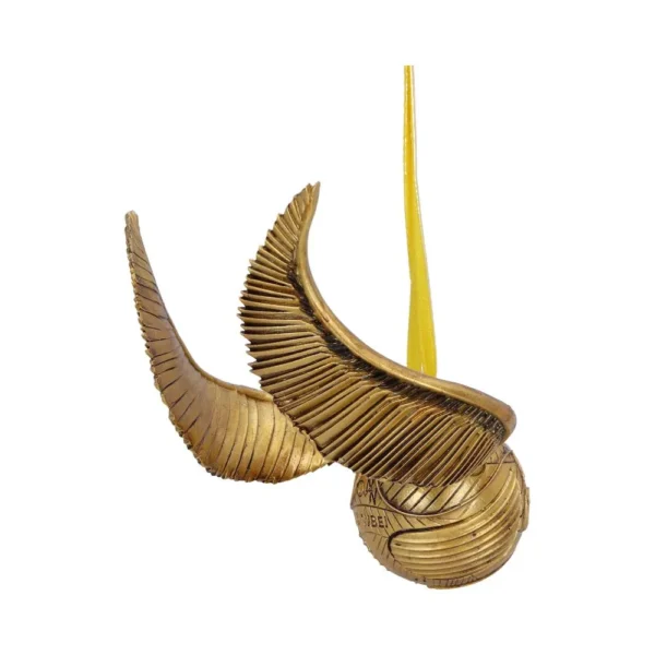 Golden Snitch Ornament Metal Gold Finish With Detailed Wings Golden Snitch ornament with detailed gold wings and hanging ribbon for Harry Potter fans.