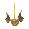 Golden Snitch Ornament Metallic Gold Decor - Winged Design Golden Snitch ornament with metallic gold wings and yellow ribbon for festive Harry Potter décor.