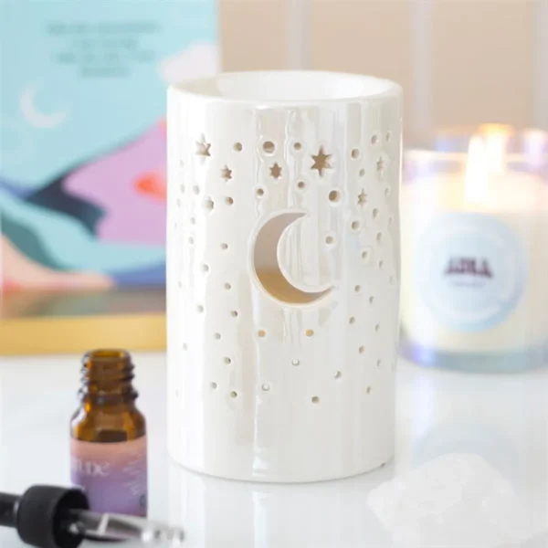 Iridescent White Moon Pillar Oil Burner and Wax Warmer 1 Iridescent White Moon Pillar Oil Burner and Wax Warmer