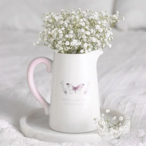 White Butterfly Print Ceramic Flower Jug 1 White Butterfly Print Ceramic Flower Jug