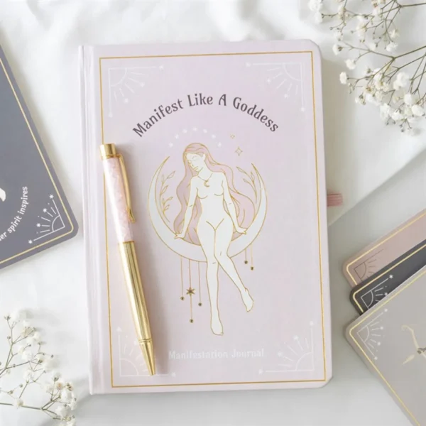 Goddess Energy A5 Manifestation Journal and Rose Quartz Crystal Pen 1 Goddess Energy A5 Manifestation Journal and Rose Quartz Crystal Pen