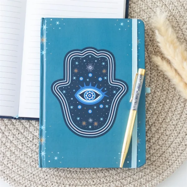 Hand of Hamsa A5 Notebook with Crystal Chip Pen 1 Hand of Hamsa A5 Notebook with Crystal Chip Pen