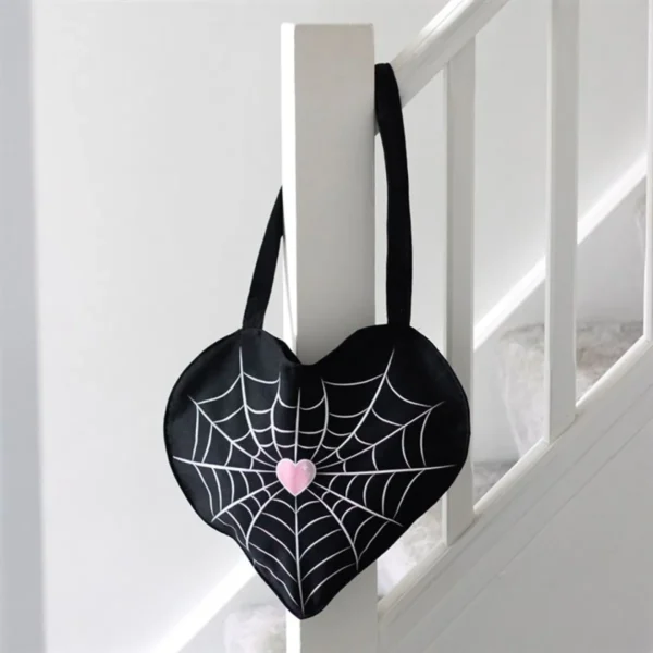 Spiderweb Heart Satin Tote Bag 1 Spiderweb Heart Satin Tote Bag