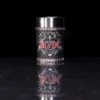 AC/DC Rock Logo Metal Shot Glass - Black Finish Collectible AC/DC metal shot glass with red logo and black finish, collectible rock band drinkware.