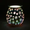 3D Glass Electric Aroma Lamp Multicolor - Firework Design Tealights vs electric burners: Colourful 3D glass electric aroma lamp glowing with starburst light patterns on a dark background.