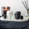 Skull Candle Set Marble Tray Black And White - Modern Decor Modern black and white skull candle set on marble tray with diffuser décor.