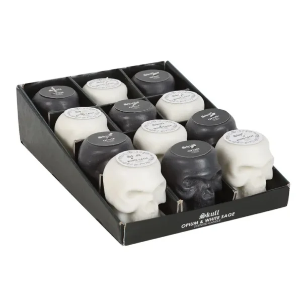 Set of 12 Opium & White Sage Skull Candles in Display 1 Set of 12 Opium & White Sage Skull Candles in Display