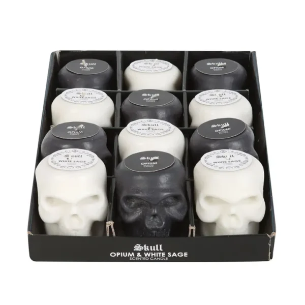 Set of 12 Opium & White Sage Skull Candles in Display 2 Set of 12 Opium & White Sage Skull Candles in Display