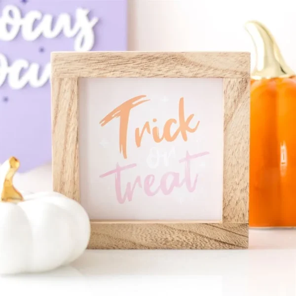 Pink Trick or Treat Wooden Frame Sign 4 Pink Trick or Treat Wooden Frame Sign