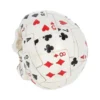 Playing Card Skull Sculpture Ivory Tone - Mortality and Chance A human skull sculpture made of overlapping playing cards showing hearts, diamonds, clubs, and spades.