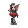 Gothic Fairy Figurine Resin Statue Black Red Bat Wings Cat Gothic fairy figurine with black hair, red skirt, bat wings, and a black cat companion.