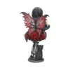 Gothic Fairy Figurine Resin Statue Red Wings With Black Cat A gothic fairy figurine with red butterfly wings sitting beside a small black cat.