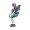 Gothic Fairy Figurine Resin Statue Black Hair Purple Wings Gothic fairy figurine with black hair, teal skirt, and purple butterfly wings holding a teddy bear.