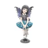 Gothic Fairy Figurine Resin Statue - Dark Wings and Voodoo Doll A gothic fairy figurine with dark wings holding a voodoo doll on a skull-decorated base.