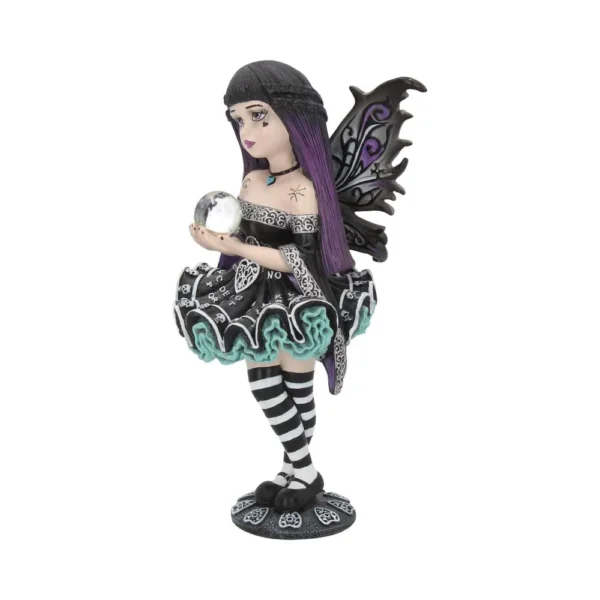 Gothic Fairy Figurine Resin Sculpture Black Purple Crystal Orb A gothic fairy figurine with black and purple wings holding a crystal orb.