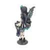 Gothic Fairy Figurine Resin Statue - Turquoise Wings & Basket Gothic fairy figurine with turquoise wings, black dress, and purple hair holding a basket.