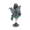 Fairy Girl Figurine Resin Statue - Blue Wings Gothic Base Fairy girl figurine with blue butterfly wings and gothic dress standing on skull-decorated base.