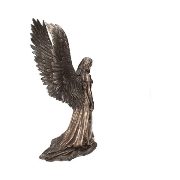 Angel Statue Bronze Sculpture - Large Detailed Wings Design Bronze angel statue with large detailed wings and flowing gown, symbolizing peace and mourning.