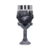 Direwolf Silver Goblet Cup - Black Medieval Icy Design A fantasy-style silver goblet with a direwolf emblem and icy decorative details.