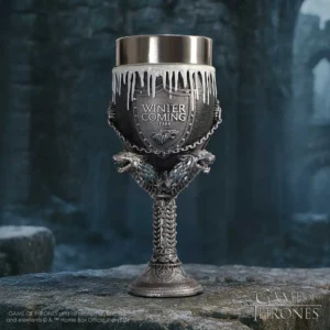 House Stark Metal Chalice Dark Silver - Direwolf Engraved Cup A dark metal House Stark chalice with direwolf designs and “Winter is Coming” engraving.