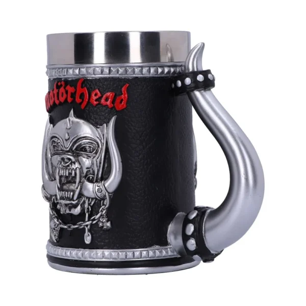 Motörhead Snaggletooth Tankard Black Silver Horn Handle Motörhead Snaggletooth black and silver tankard with horn handle and studded details The-Hidden-Hatch