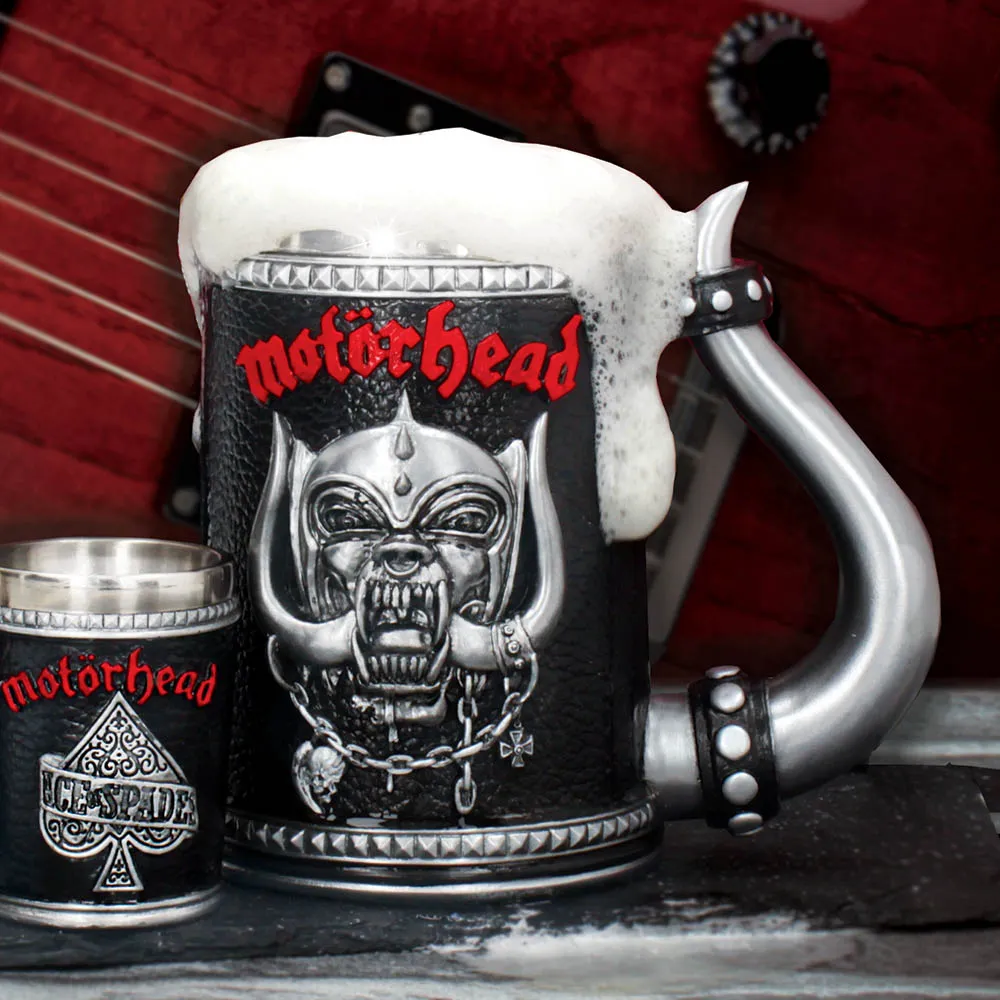 Why Buy Officially Licensed Merchandise? 5 Officially Licensed Merchandise Alternative Homeware - Collectable Gifts -Motörhead-themed black beer tankard and matching shot glass with metallic details and logo. The-Hidden-Hatch
