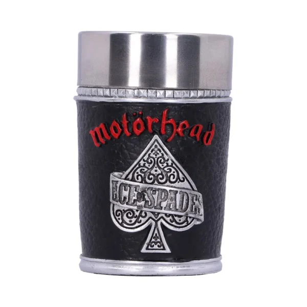 Motörhead Ace of Spades Black Leather Cup - Silver Embossed Motörhead Ace of Spades black embossed drinking cup with silver and red details The-Hidden-Hatch