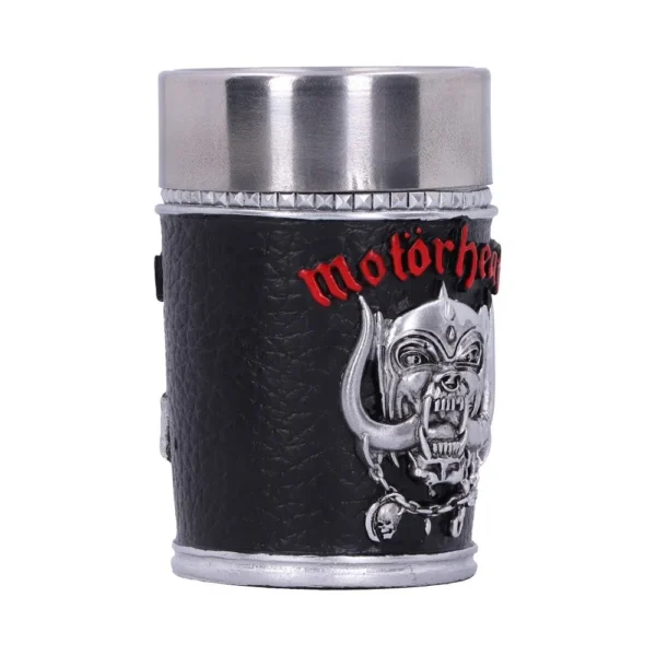 Motörhead Faux-Leather Black Tumbler - Silver Snaggletooth Emblem Motörhead black faux-leather tumbler with silver Snaggletooth emblem and red logo The-Hidden-Hatch