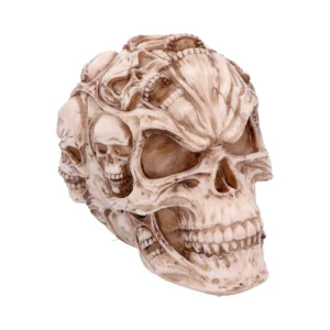 Resin Skull Sculpture Beige Bone Design With Multiple Skulls A detailed resin skull sculpture with smaller intertwined skulls creating a macabre artistic design.