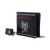 Motörhead Black Leather Wallet With Chain And Snaggletooth Logo A black Motörhead wallet with chain, featuring red logo and Snaggletooth design The-Hidden-Hatch