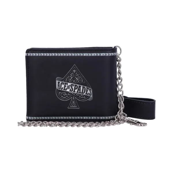 Black leather Ace of Spades wallet with silver chain and studded border design The-Hidden-Hatch