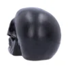 Black Skull Sculpture Matte Finish - Detailed Gothic Décor Black matte skull sculpture with detailed features and subtle light reflections on a dark background.