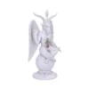 Baphomet Statue White Marble Finish - Gold Accents and Symbols A white marble-like Baphomet statue with goat head, wings, and gold-accented symbolic details.