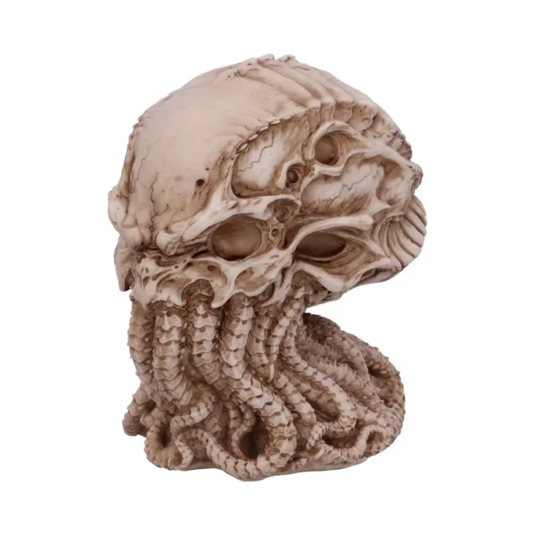 Human Cephalopod Skull Sculpture Resin Bone Finish - Tentacled A detailed bone-colored skull sculpture with twisting tentacles resembling a human-cephalopod hybrid.
