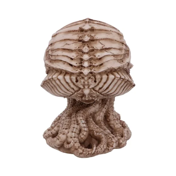 Octopus Skull Sculpture Bone Resin Ivory Finish - Curled Tentacles A bone-textured octopus-skull sculpture with curled tentacles and fossil-like ivory coloring.