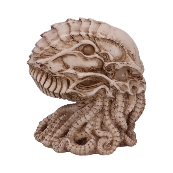 Cthulhu Bone Idol Sculpture - Ivory Finish With Tentacle Base A carved skeletal humanoid-octopus sculpture resembling an ancient bone idol with coiled tentacles.