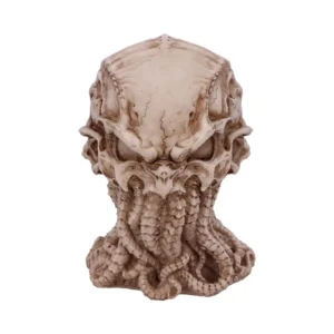 Lovecraftian Skull Sculpture Bone Texture Ivory Tentacled Design Bone-textured sculpture of a skull with octopus-like tentacles inspired by Lovecraftian horror.