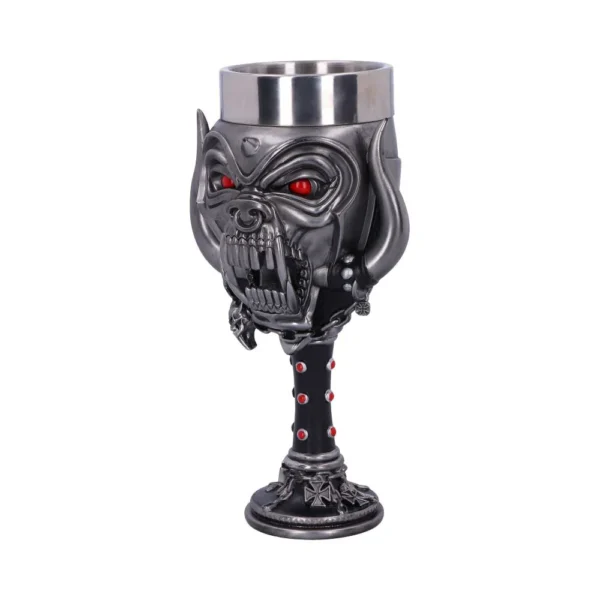 Gothic Wolf Head Goblet Stainless Steel Silver With Red Gems A gothic stainless steel wolf-head goblet with red gem details and cross base The-Hidden-Hatch