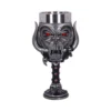 Gothic Demon Goblet Metal Silver Black - Red Eyes Design A gothic demon-faced metal goblet with red eyes and dark ornate details. The-Hidden-Hatch