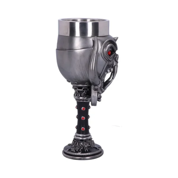 Gothic Owl Goblet Stainless Steel Black Chalice With Red Gems Ornate gothic owl goblet with red gemstone eyes and intricate metal detailing The-Hidden-Hatch