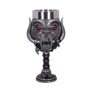Gothic Demon Goblet Metal Silver Black - Red Eyes Design A gothic demon-faced metal goblet with red eyes and dark ornate details. The-Hidden-Hatch