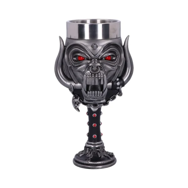 Gothic Demon Goblet Metal Silver Black - Red Eyes Design A gothic demon-faced metal goblet with red eyes and dark ornate details. The-Hidden-Hatch