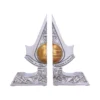 Assassin’s Creed Metal Bookends Silver Finish - Golden Orb Engraved Metal Assassin’s Creed logo bookends with golden orb and engraved motto display piece The-Hidden-Hatch
