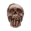 Haunted Skull Sculpture Resin Beige - Skeletal Hand Design A detailed beige skull sculpture with skeletal fingers covering its mouth and nose.