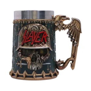 Slayer Beer Stein Metal Mug Black Bronze - Skull Eagle Design A Slayer-themed beer stein featuring skulls, an eagle handle, and metallic warlike details.