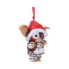 Gizmo Christmas Ornament Resin Figure - Red Hat & Lights Gizmo Christmas ornament tangled in colorful holiday lights wearing a red Santa hat The-Hidden-Hatch