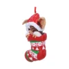 Gizmo Christmas Ornament Resin Red Stocking - Santa Hat Design Gizmo Christmas ornament peeking from a red festive stocking with Santa hat The-Hidden-Hatch
