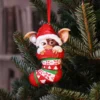 Gizmo Christmas Stocking Ornament - Red Green Festive Design Gizmo Christmas stocking ornament hanging on a decorated tree branch The-Hidden-Hatch