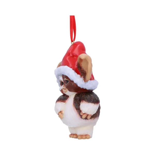 Gizmo Christmas ornament wearing a red Santa hat against a white background The-Hidden-Hatch