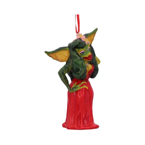 Greta Gremlin Ornament Figurine Red Dress With Ribbon Detail Greta Gremlin red dress hanging ornament with ribbon and flower detail The-Hidden-Hatch